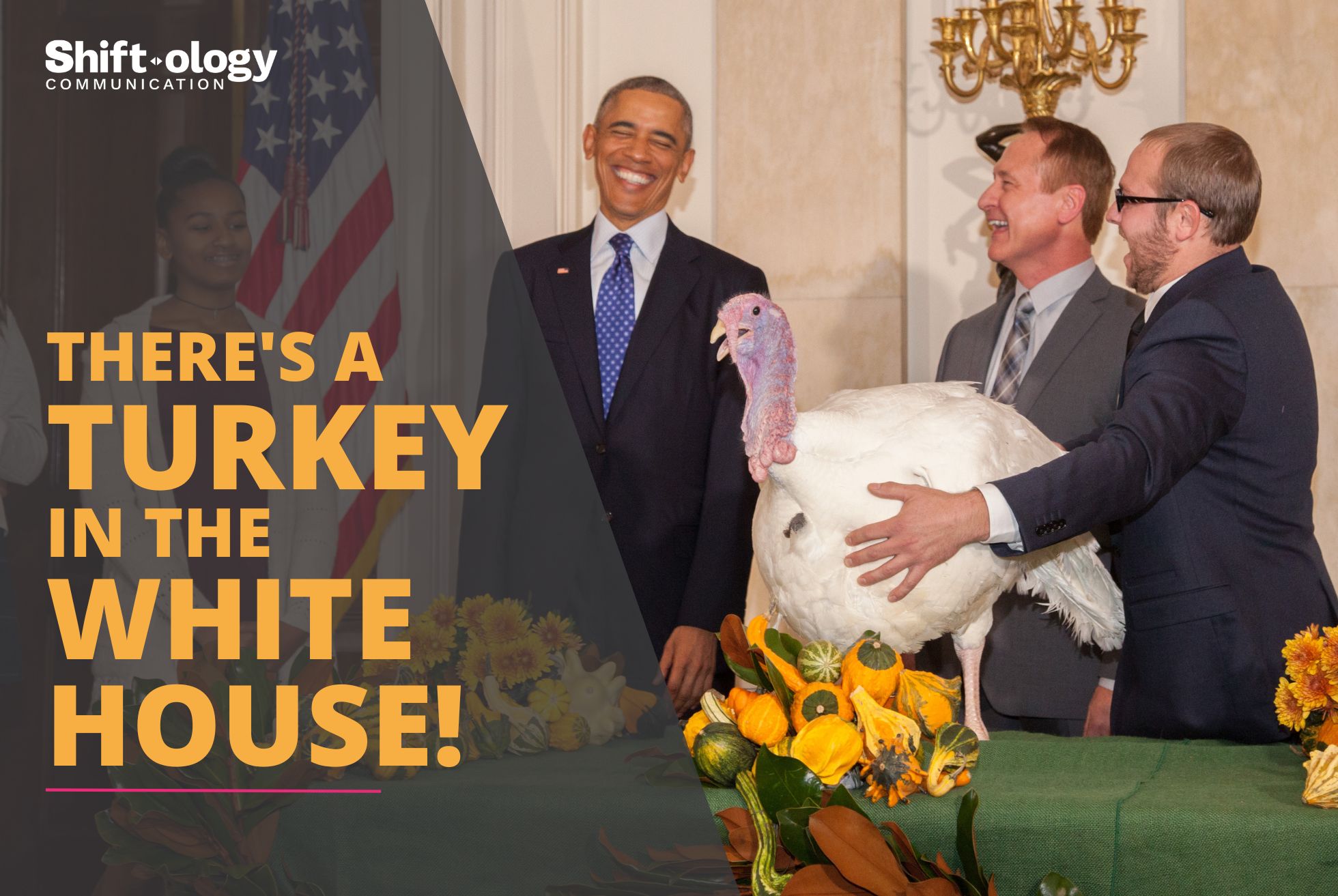 There's a turkey in the white house, an image of cooper farms holding a turkey in front of barack obama in the white house.