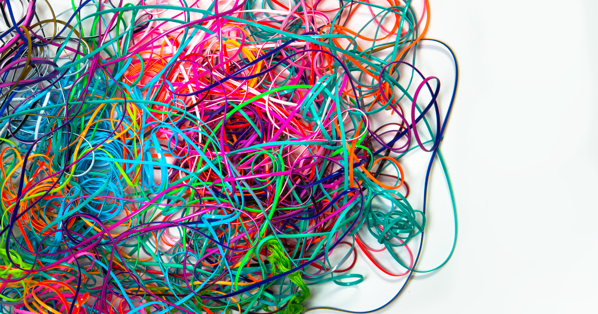 Option 1 (2) scattered rainbow colored string, messy, mixed